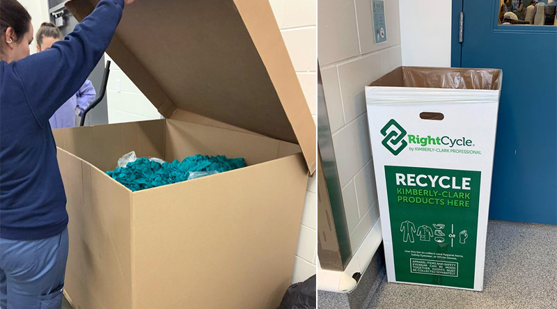 Animal Care Services staff show a large box filled with nitrile gloves.