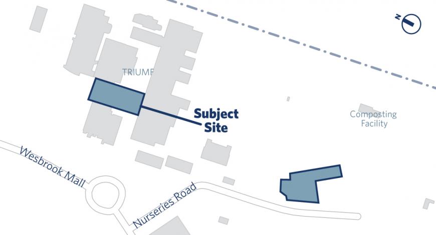 Map showing the TRIUMF Ariel building placement