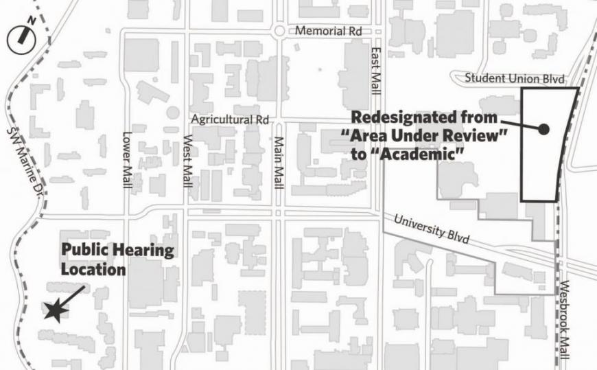 a map of Lands Subject To Land Use Plan Amendments And Public Hearing Location