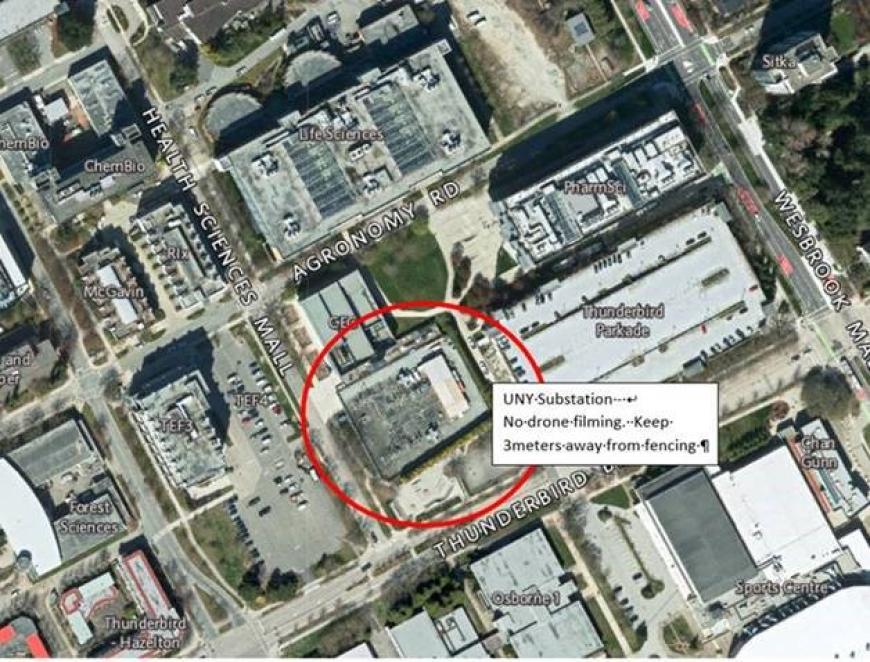Flying of drones over and around the Main Sub-station is not permitted. 