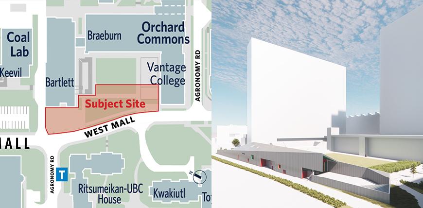 Site location and rendering of proposed child care building