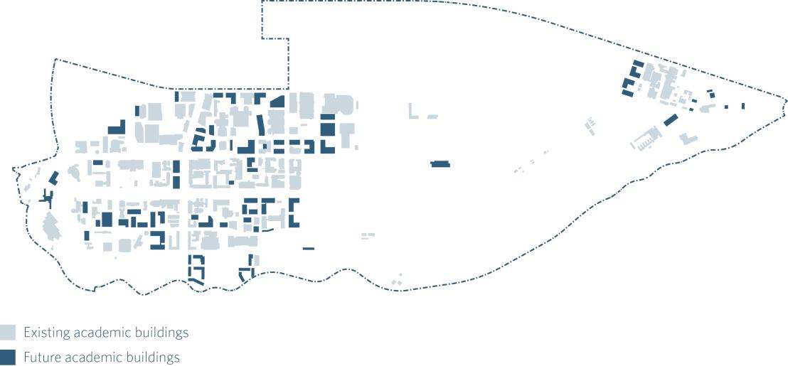Map of future and existing academic buildings