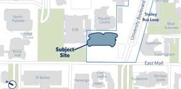 map showing placement of the student union building
