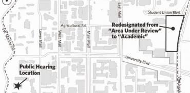 a map of Lands Subject To Land Use Plan Amendments And Public Hearing Location